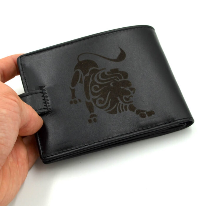 cadou barbati portofel negru personalizat zodie leu