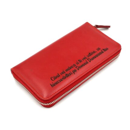 cadou dama portmoneu piele personalizat Rosu
