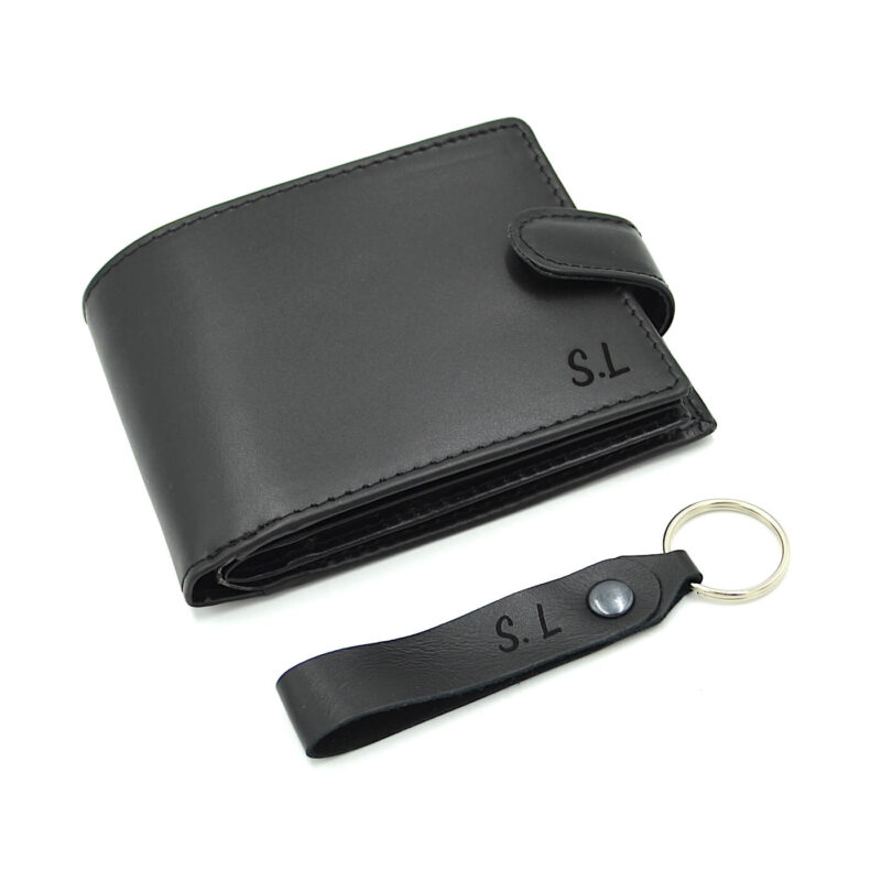 set portofel si breloc barbati piele negru cadou personalizat