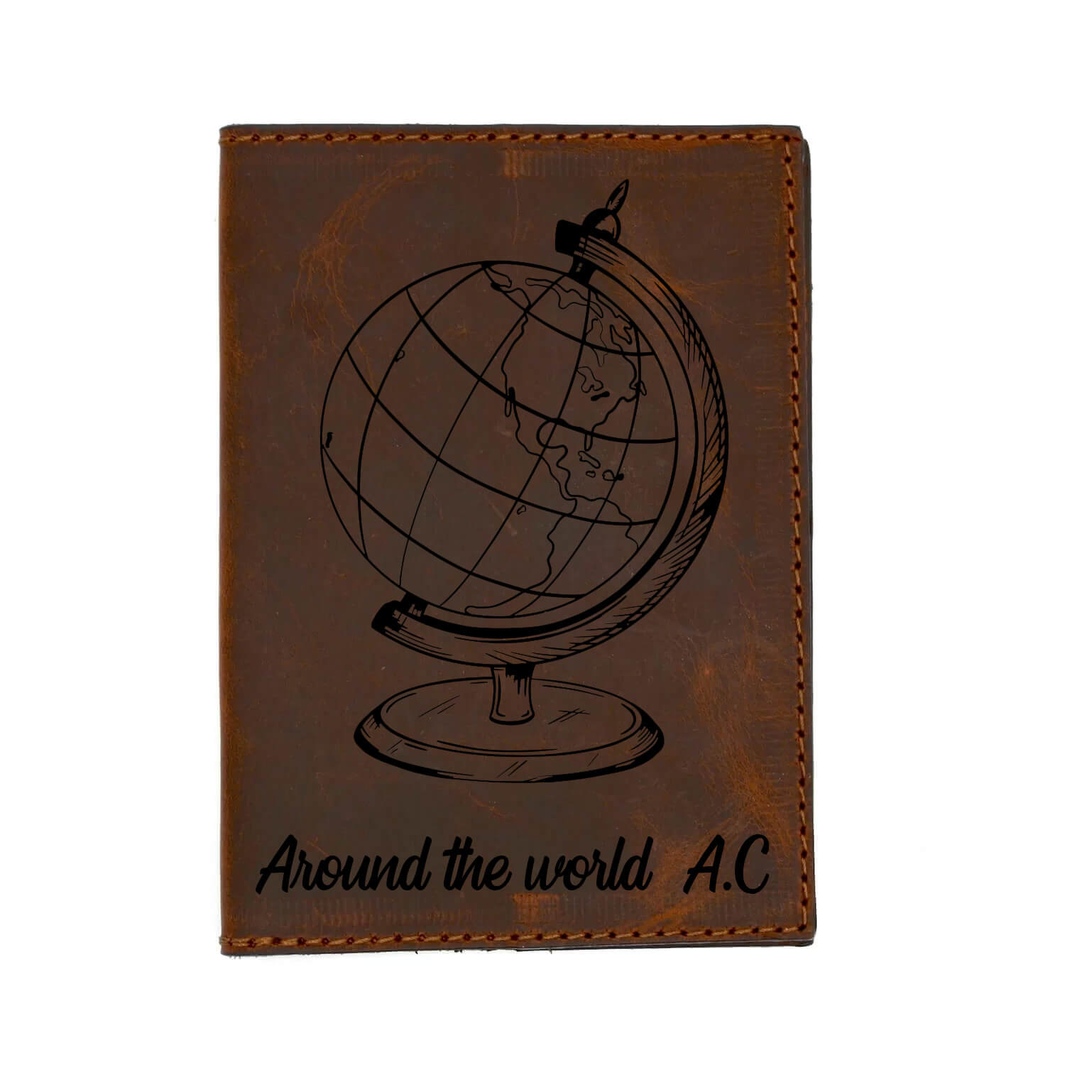 cadou husa pasaport personalizata piele maro vintage glob