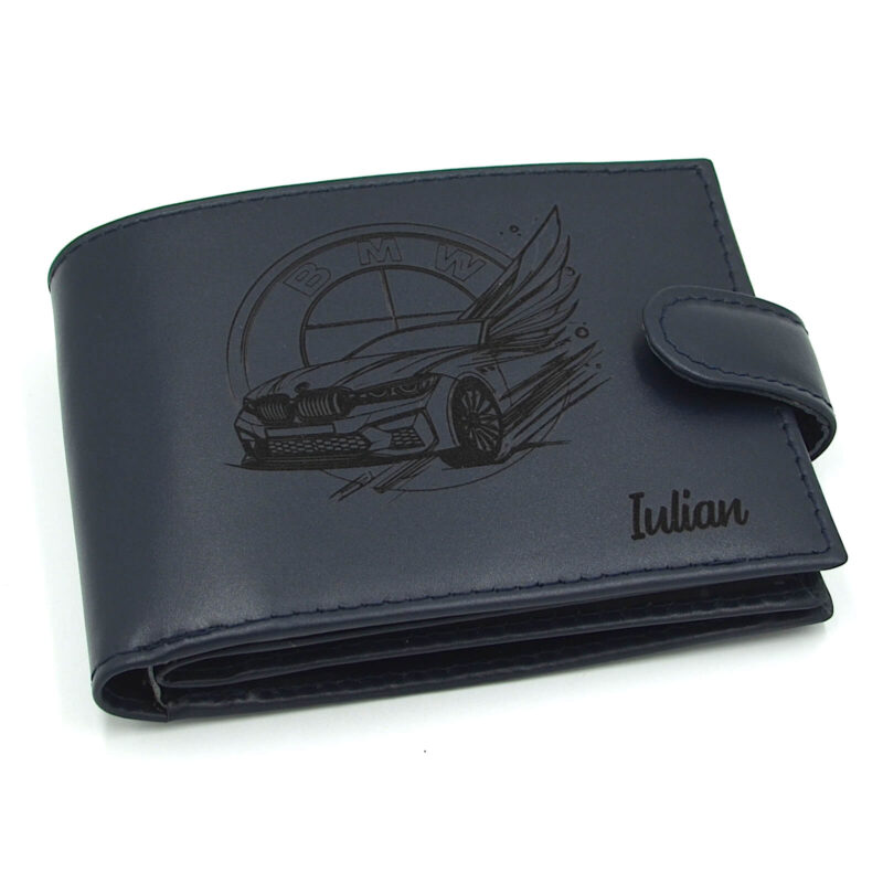 cadou iubit portofel barbati albastru inchis personalizat imagine autoturism si nume