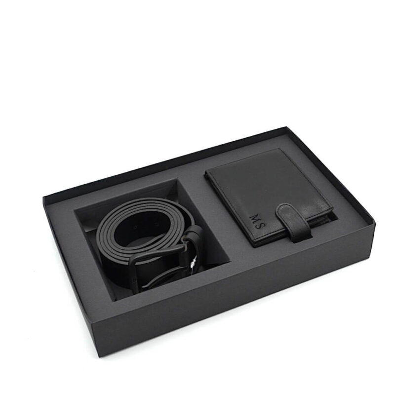 set cadou barbati portofel curea piele negru personalizat7