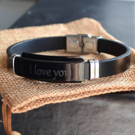 bratara piele neagra personalizata otel inoxidabil2