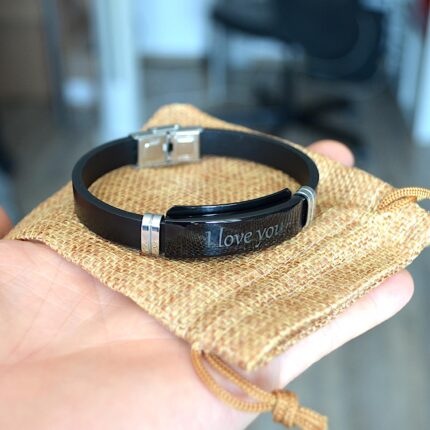 bratara piele neagra personalizata otel inoxidabil3