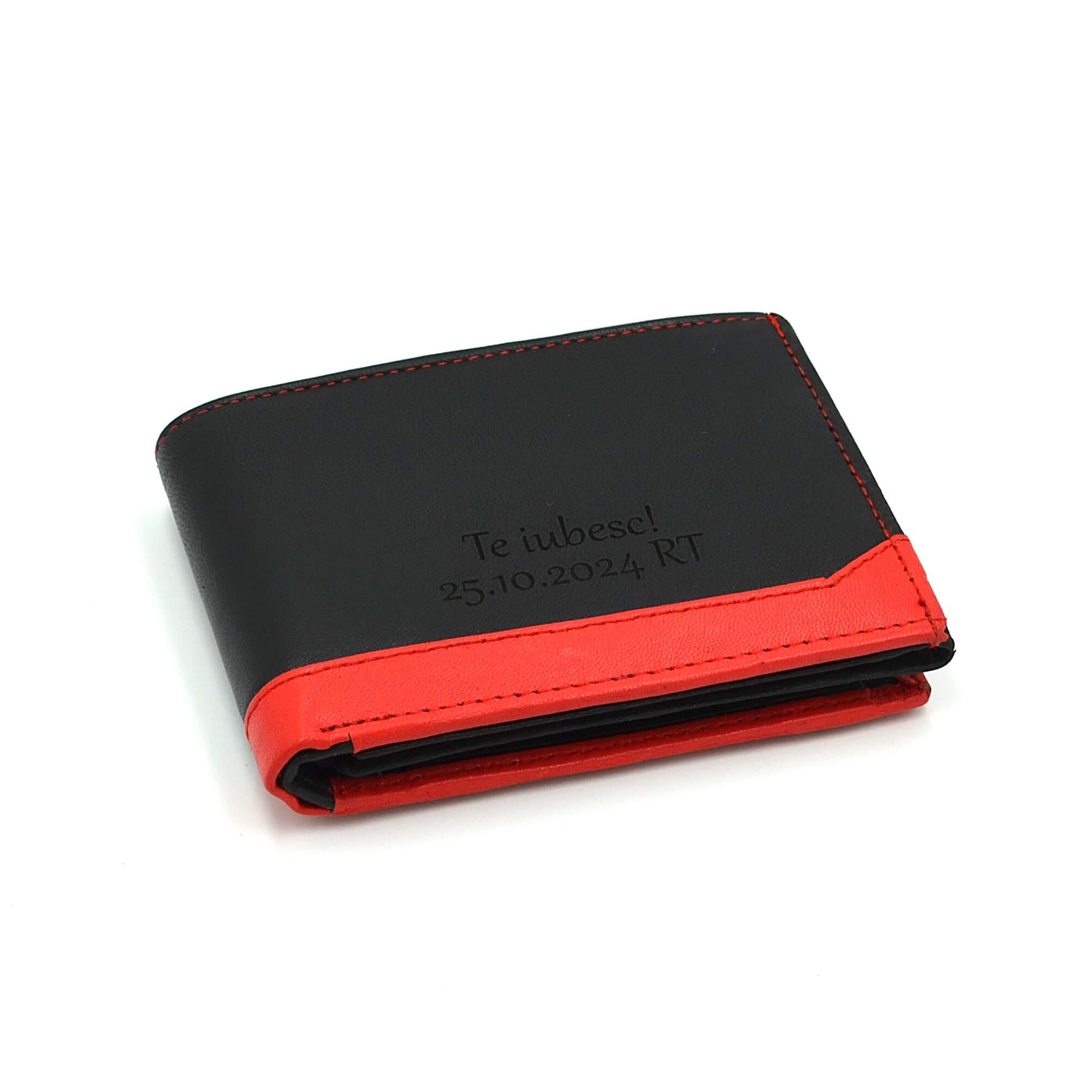 cadou barbati portofel personalizat piele negru rosu cadou barbati portofel personalizat piele negru rosu