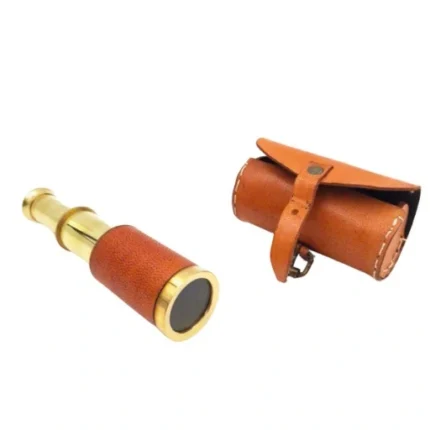 minitelescop din alama cu husa din piele personalizata