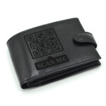 cadou iubit portofel negru piele personalizat cu mesaj vide secret cod qr