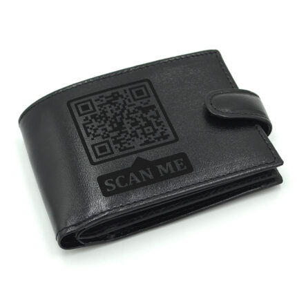 cadou iubit portofel negru piele personalizat cu mesaj vide secret cod qr